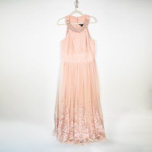 Jessica Howard Pale Pink Chiffon Formal Gown with flower embroidery, Size 16W